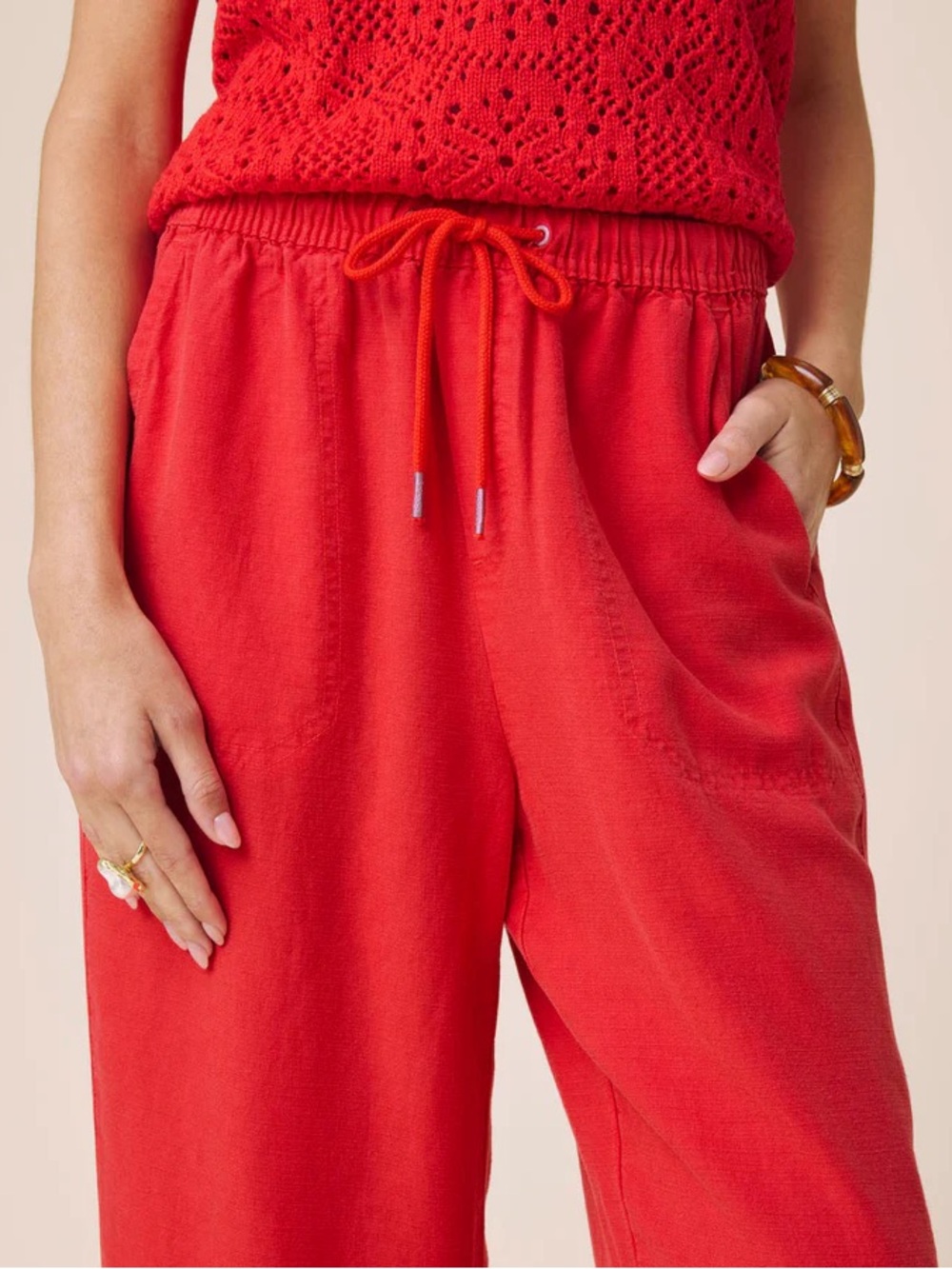 Splendid Red Wide-Leg Drawstring Pants - Picture 3 of 6